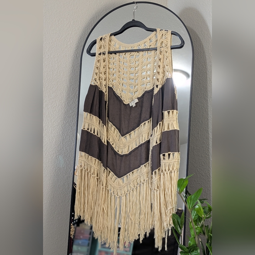 Umgee Suede and Macrame Fringe Vest
